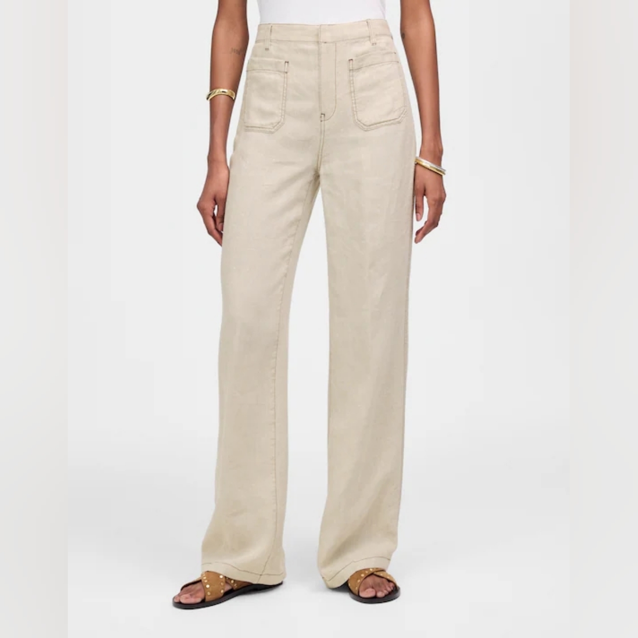 Madewell 100% Linen High-Rise Wide Leg Flare Pants In Light Beige